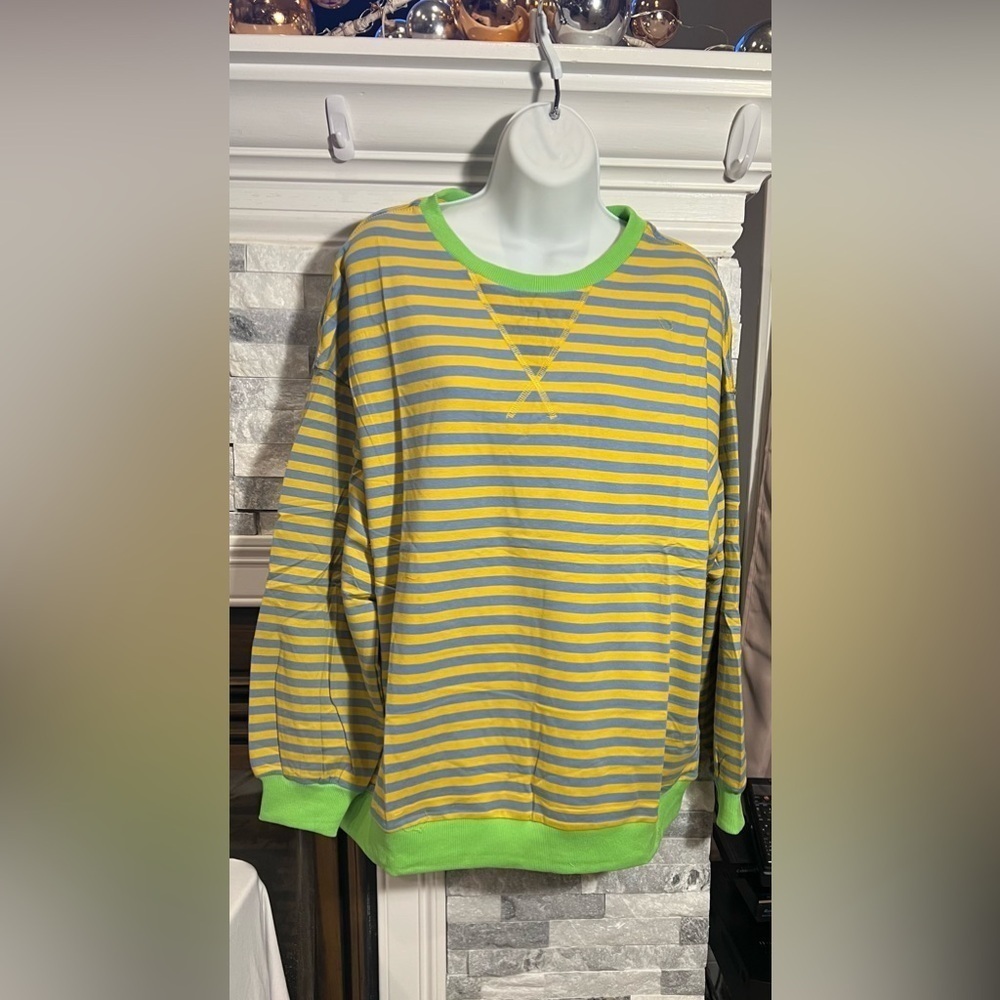 Athmile Y2K Oversized Striped Sweater – Green/Yellow/Blue – Size S – NWT - Picture 3 of 4